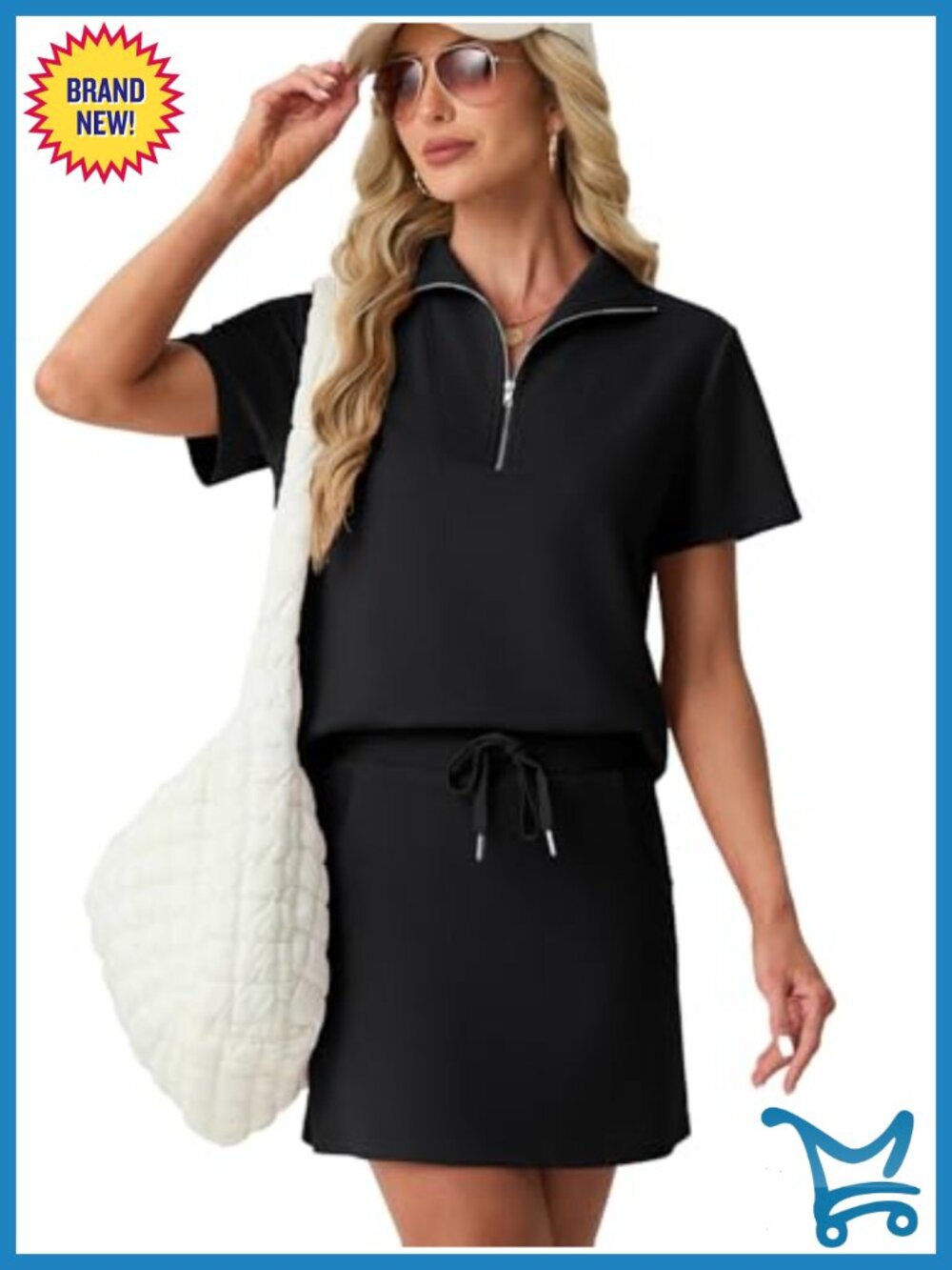 Women's 2 Piece Skort Set Half Zip Short Sleeve Top & Pocketed Tennis Skirt